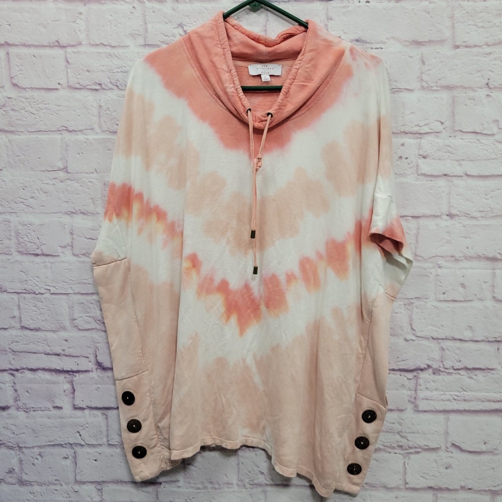 New Directions Studio Tie Dye Poncho Pullover Sweatshirt L Boho Lounge Casual